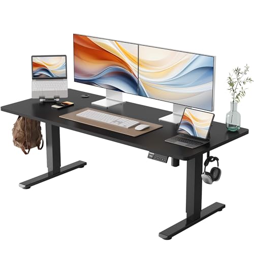 YIHAYO Low Height Adjustable Desk, Lifts 18.1-28.3 Inches, Electric Standing Desk for Short People, 55 x 24 Inches Computer Table with Splice Board for Home Office, Black - color: Black Frame/Black Top, size: 55*24 Inch