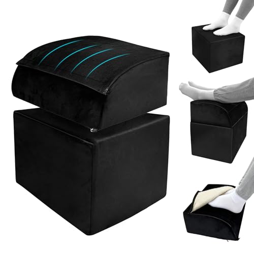 Adjustable Foot Rest Under Desk Removable Warmer Pocket Desk Foot Stool with High-Density Foam and Washable Cover Ergonomic Black Leg Rest for Home Office