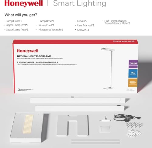 Honeywell 02E LED Floor Lamp, 16000LM Sunturalux Eye Caring Standing Light | 4000K 155W Natural Daylight Dimmable Reading Lamp, Modern Floor Lamp for Home Office Living Room Bedroom - style: 16000LM
