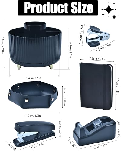 Black Desk Accessories, Office Supplies 360°Pen Holder Desk Organizers, With Tape Dispenser, Stapler, Staple Remover, Ect, Elevate Your Workspace With Sleek Black Sophistication, Back to School - color: Black