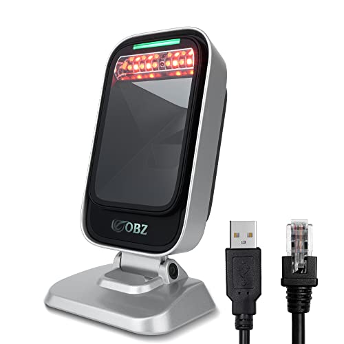OBZ Barcode Scanner Desktop Hands-Free 1D 2D Omnidirectional QR Reader | Automatic,Adjustable Body,1.8M USB Cable,plug-play,PDF417 Data Matrix Image Sensing for Warehouse,Supermarket,Library,PC,POS - style: CMOS Desktop USB Wired Scanner