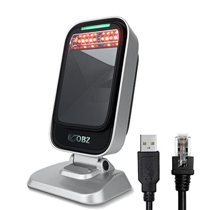 OBZ Barcode Scanner Desktop Hands-Free 1D 2D Omnidirectional QR Reader | Automatic,Adjustable Body,1.8M USB Cable,plug-play,PDF417 Data Matrix Image Sensing for Warehouse,Supermarket,Library,PC,POS - style: CMOS Desktop USB Wired Scanner