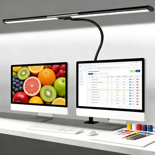 33Inch Desk Lamp for Home Office, Eye-Caring Architect Desk Lamp with Clamp, 24W Ultra Bright Auto Dimming Computer Light Stepless Dimming and Tempering Table Light for Reading, Study, Work