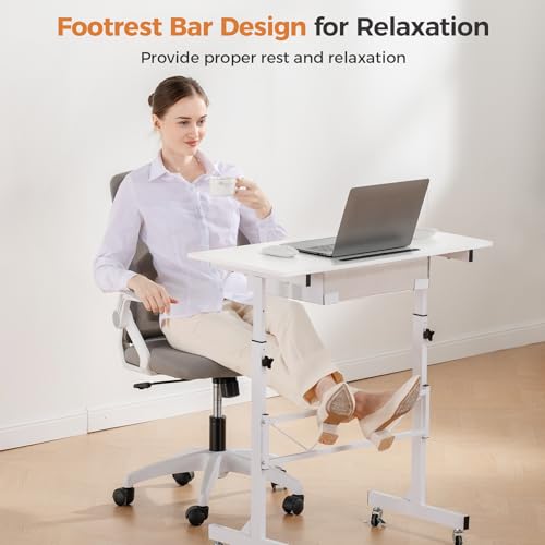 GTPLAYER Small Standing Desk Adjustable Height Small Computer Desk Mobile Portable Rolling Laptop Table with Wheels 32" Computer Workstation Sit Stand Desks Portable Standing Table Treadmill desks - color: Carbon Fiber White
