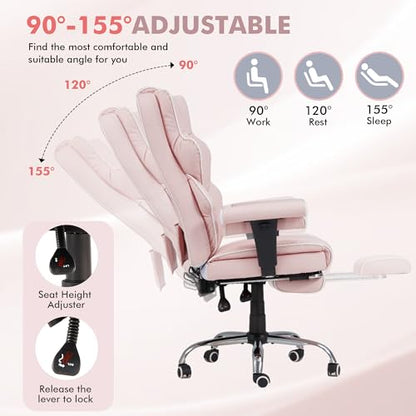 HOMREST Heated Massage Executive Office Chair with Foot Rest, Pink - color: Pink