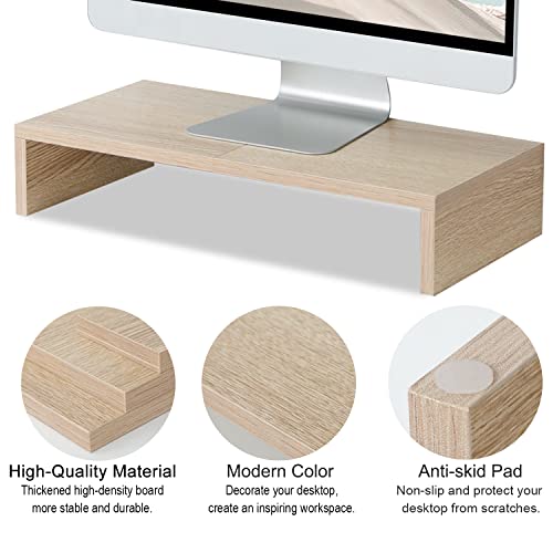 TEAMIX 20 inch Wood Monitor Stand Riser, Wooden Desktop Stand Shelf, Maple - color: Maple, size: 20 inch