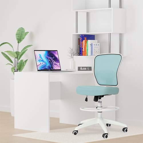 HYLONE Drafting Chair Adjustable Height Tall Office Chairs Standing Desk Chair Rolling Stool Chair Armless Office Drafting Chair Blue - color: Blue