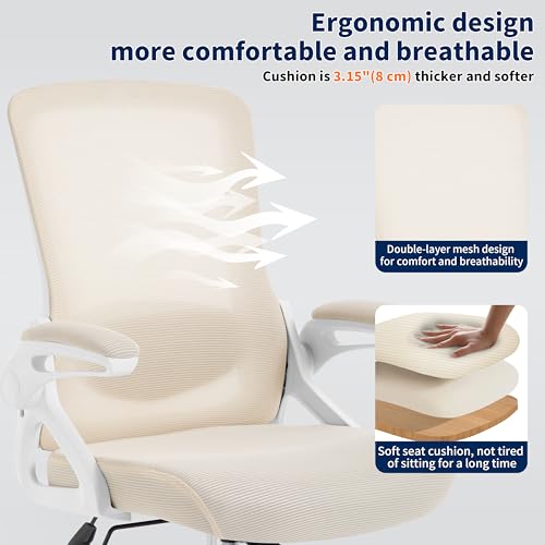 Ergonomic Office Chair Desk Chair with Adjustable Lumbar Support - color: Buff Beige