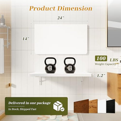 Dogsky Floating Wall Desk 24" x 14" - 100 lbs Heavy Duty Solid Pine - color: White, size: 24" x 14"