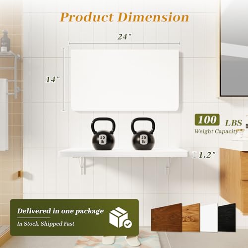 Dogsky Floating Wall Desk 24" x 14" - 100 lbs Heavy Duty Solid Pine - color: White, size: 24" x 14"