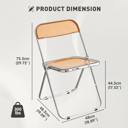 Red Acrylic Folding Chair with Chrome Frame,Plastic Foldable Seat | Stackable Vanity Chair for Home Office, Modern Clear Accent Side Chair for Party, Desk, Vanity,Space Saving Dining Chair - color: Red