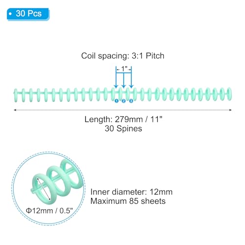 PATIKIL 12mm(1/2") Plastic Spiral Binding Coils, 30 Pcs Binding Spirals 85 Sheet Capacity Binding Spirals for Binding Paper Sheets, Green - color: Green, size: 12mm(1/2")