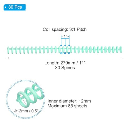 PATIKIL 12mm(1/2") Plastic Spiral Binding Coils, 30 Pcs Binding Spirals 85 Sheet Capacity Binding Spirals for Binding Paper Sheets, Green - color: Green, size: 12mm(1/2")