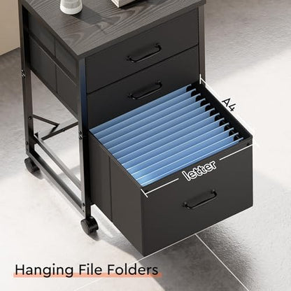 Maihail 3 Drawer File Cabinet with Wheels with Open Storage Shelf, Black | Rolling Printer Stand Fabric Lateral Filing Cabinet for Home Office - color: Black