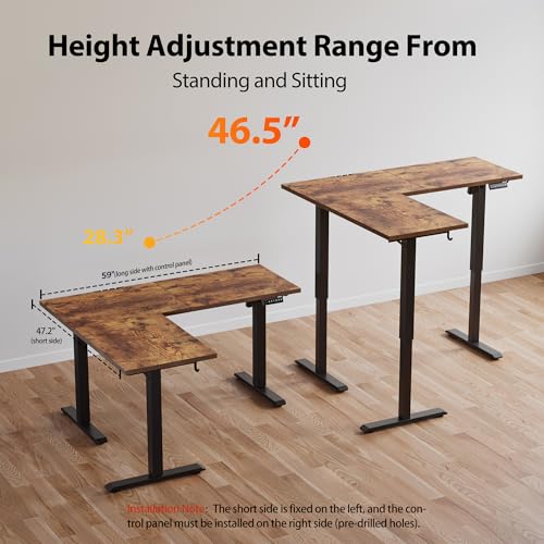Agilestic L Shaped Standing Desk Adjustable Height, 59 Inch, Rustic Brown - color: Rustic Brown, size: 59 x 48 Inch