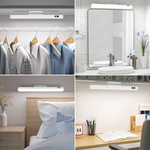 Ferswe 3W Rechargeable Light Bar, Touch Adjustable 3 Colors, 120 LED Mirror Lights, Magnetic for Cabinets, Makeup Battery, Stick On for Closet, Kitchen, Bedroom, Bathroom, Wall