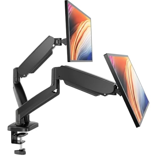 Dual Monitor Mount, Gas Spring Monitor Arm for 2 Monitors up to 32 Inches, Fully Adjustable VESA Desk Mount with C-Clamp and Grommet Base, Black