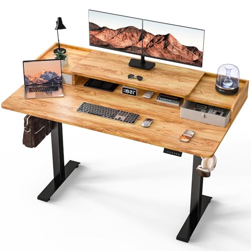 Kingant Standing Desk with Dual Drawers,Electric Height Adjustable 63"x 30" | Built-in USB A&C Charging ports Large Workstation, Heavy-Duty Sit Stand Up Desk For Home Office Daily Work,Light Rustic Brown - color: Light Rustic Brown, size: 63" x 30"