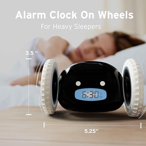CLOCKY Runaway Digital Loud Rolling Alarm Clock for Heavy Sleeper Adults - color: Black