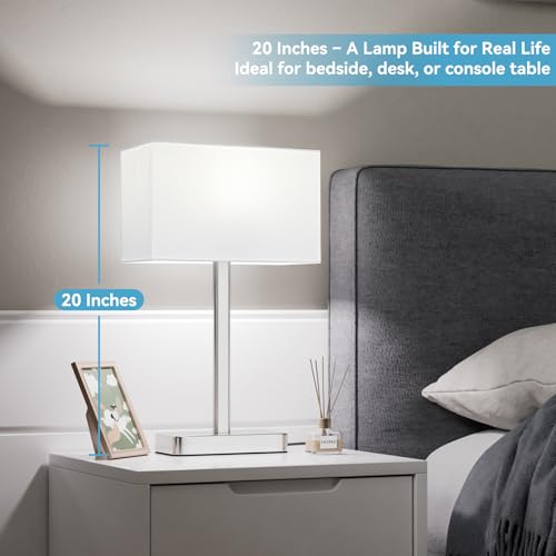Touch Lamps for Bedroom Set of 2, 3 Way Dimmable White Bedside Table Lamp | Modern Table Lamp for Nightstands, White Nickel Desk Lamp for Home Office, with USB C+A, End Tables Bed Side, Bulb Included - color: C. White&Nickel