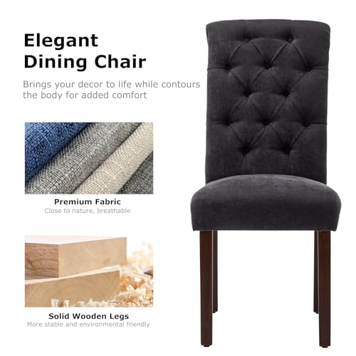 COLAMY Button Tufted Dining Chairs Set of 2, Accent Parsons Diner Upholstered Fabric Dining Room Stylish Kitchen Chairs with Solid Wood Legs and Padded Seat, Black - color: Black, size: set of 2