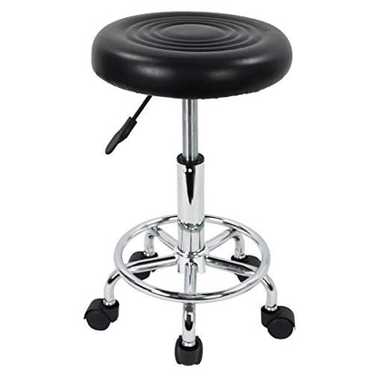 KKTONER PU Leather Modern Round Rolling Stool with Footrest Height Adjustable Spa Drafting Salon Tattoo Work Massage Stools Task Chair Small (Black) - color: Black