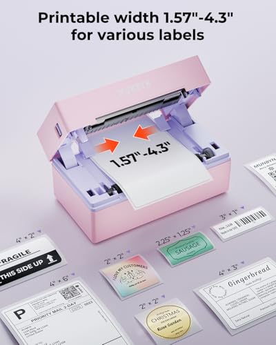 MUNBYN Bluetooth Thermal Label Printer, Wireless 4x6 Shipping Label Printer - color: Pink