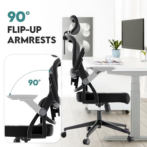 Monhey Ergonomic Office Desk Chair, 90°-125° Tilt Back Home Desk Chair with 360° Swivel & Mute Wheels, High Back Mesh Computer Chair for Adults with Lumbar Support, 330 LBS Capacity(05Black) - color: 05black