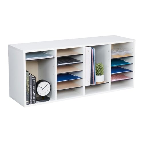 Safco Literature Organizer, 24 Compartments, Office and Classroom Mailbox with Adjustable Shelves, Wood Paper and Mail Sorter, White