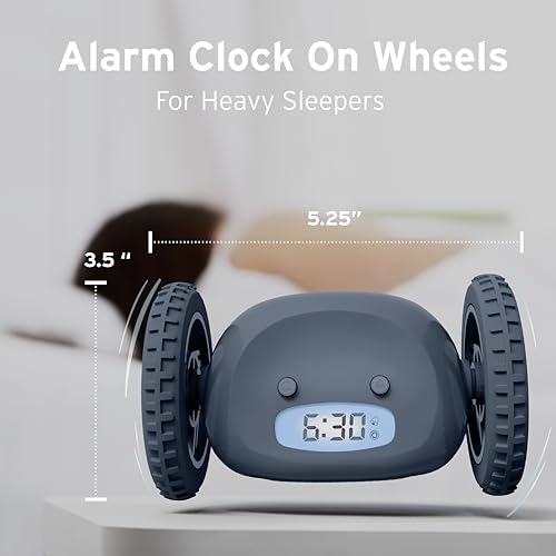 CLOCKY Alarm Clock on Wheels – Loud Rolling Alarm Clock for Heavy Sleepers - color: Slate