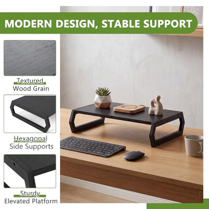 Wenqik Solid Pine Wood Laptop Riser, 14.2" Wooden Laptop Stand for Desk - style: Hexagonal Design