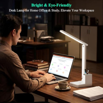 LED Desk Lamps for Dorm Office with USB C Charging Station, 800lm, CRI>90 - color: White