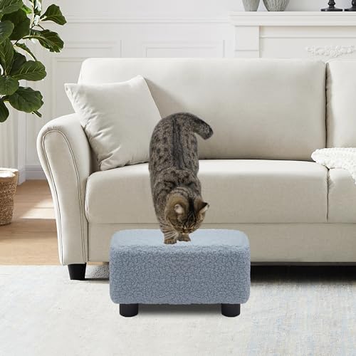 CAROLMADE Small Foot Stool Ottoman Footstool with Legs Under Desk Footrest for Living Room Bedroom and Office, Soft Blue - color: Soft Blue, size: 11"d X 15.4"w X 8.3"h