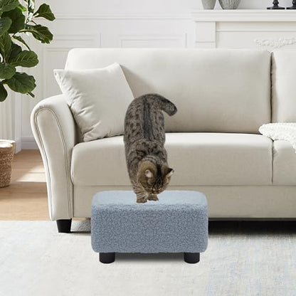 CAROLMADE Small Foot Stool Ottoman Footstool with Legs Under Desk Footrest for Living Room Bedroom and Office, Soft Blue - color: Soft Blue, size: 11"d X 15.4"w X 8.3"h