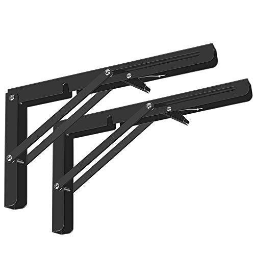Folding Shelf Brackets 2 Pack,Heavy Duty Triangle Shelf Bracket for Bench Table,Wall Mounted Standing Shelf Brackets for Saving Place,Multi Size, Max Load 100lb (8", Black) - color: Black, size: 8 Inch