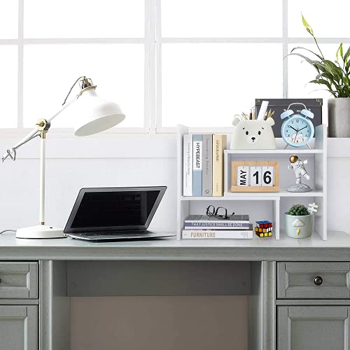 Adjustable Desktop Bookshelf & Desk Organizer Shelf, Counter Top Free Style Display Shelf Rack, Office Supplies Storage Shelf for Desk, Small Desk Hutch Top of Desk Organizers and Accessories