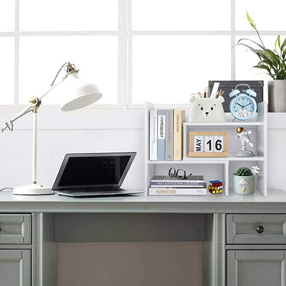 Adjustable Desktop Bookshelf & Desk Organizer Shelf, Counter Top Free Style Display Shelf Rack, Office Supplies Storage Shelf for Desk, Small Desk Hutch Top of Desk Organizers and Accessories