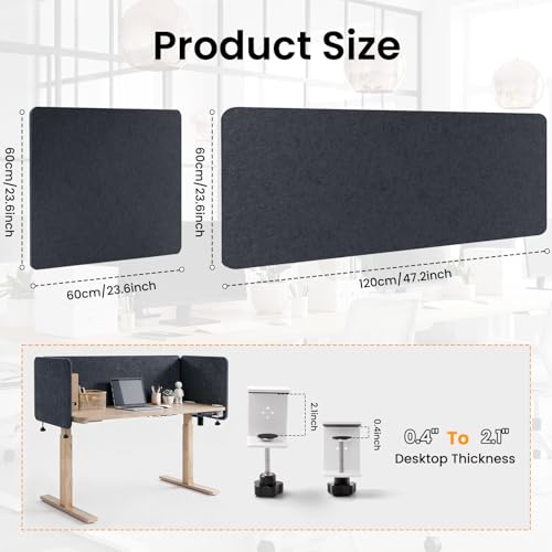 3-Pack Clamp-On Desk Dividers, 24 x 24 and 24 x 48 Inch, Dark Gray - color: Dark Gray, size: 24×24 (2) + 24×48 (1)