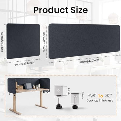 3-Pack Clamp-On Desk Dividers, 24 x 24 and 24 x 48 Inch, Dark Gray - color: Dark Gray, size: 24×24 (2) + 24×48 (1)