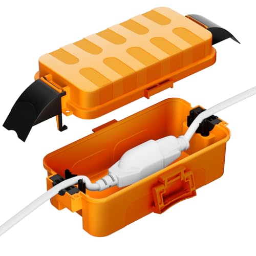 Flemoon IP55 Small Outdoor Electrical Box Waterproof, for Power Strip | Inner 5.9 x 3.2 x 1.8inch, Extension Cord Cover with Detachable Awning Covers for Plug, Outlet, Holiday Lights, Orange - color: Orange, size: Small