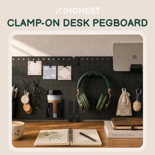 Clamp On Desk Pegboard 32" x 12" with Accessories Black | No Drill Metal Desktop Organizer & Privacy Panel, Vertical Storage Divider for Home Office and Gaming Setup
