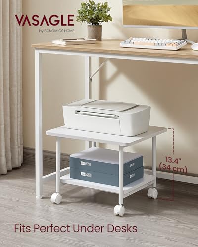 VASAGLE 2-Tier Printer Stand with Locking Wheels, Under Desk Printer Table - color: Cloud White, size: 2 Tiers/Compact