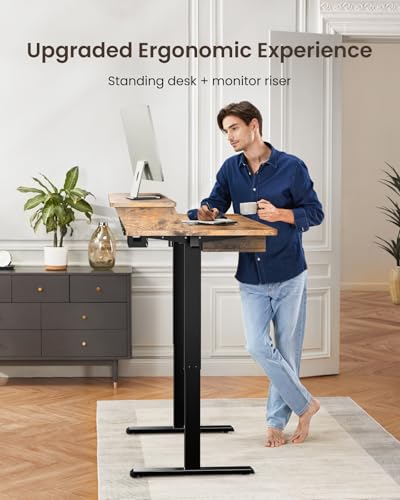 ErGear 63 X 30 Inch Electric Standing Desk with 4 Drawers, Height Adjustable Desk with Storage, C-Clamp Mount Compatible, Home Office Table with Cable Management Tray, Vintage Brown