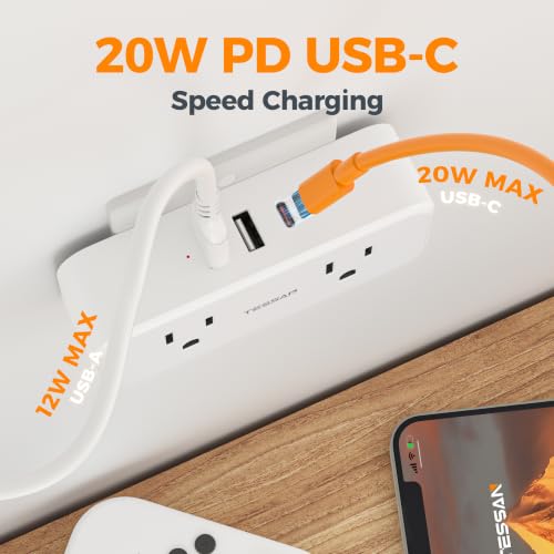 TESSAN 20W PD Wall Outlet Extender, Multi Plug Mini Wall Expander, White - color: White with 20W PD, size: 7 Outlets