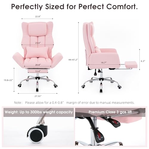 Cross Legged Office Chair with Foot Rest, Flip Armrest | Big and Tall, Criss Cross Gaming Chair, 155°Reclining Computer Chair, 360°Swivel Desk Chair for Home Office - color: Pink
