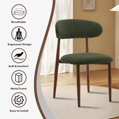 UVV Dining Chairs Set of 2, Metal Kitchen Chairs with Modern Fabric Upholstered for Dining Room, Green - color: Green-walnut-grain, size: Set of 2