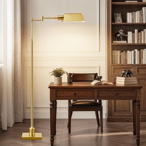GyroVu Traditional Height Adjustable Pharmacy Floor Lamp with 350° Swing Arm, Color Temperature Adjustable Standing Lamp Metal Shade for Living Room Reading House Bedroom Home Office(Gold) - color: Gold