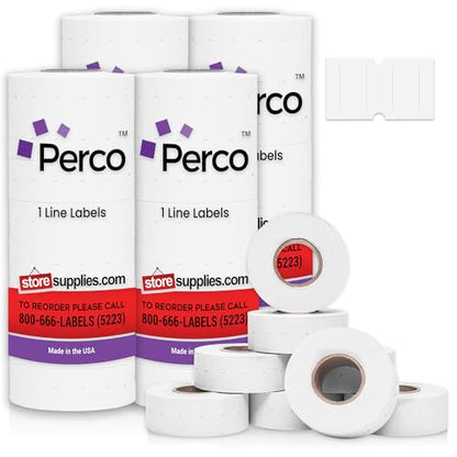 Perco 1 Line White Labels - 32,000 Blank Price and Date Gun Labels for Perco Lite, X, Plus and Pro 1 Line Price and Date Guns- 32 Rolls, 4 Sleeves - Made in USA - color: White, size: 4 Sleeves