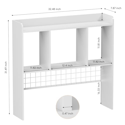 Desktop Bookshelf,Desk Hutch with 3 Shelves for Computer,White - color: White