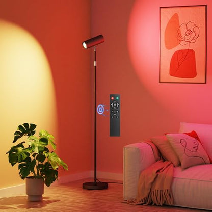SIBRILLE Spotlight Floor Lamp, Tall LED Standing Lamp with Remote/Touch Control, 2700K-6500K, 350°Rotating Head Standing Lamp, Reading Floor Lamp for Living Room, Bedroom, Office & Wall Art, Black RGB - style: Black-RGB